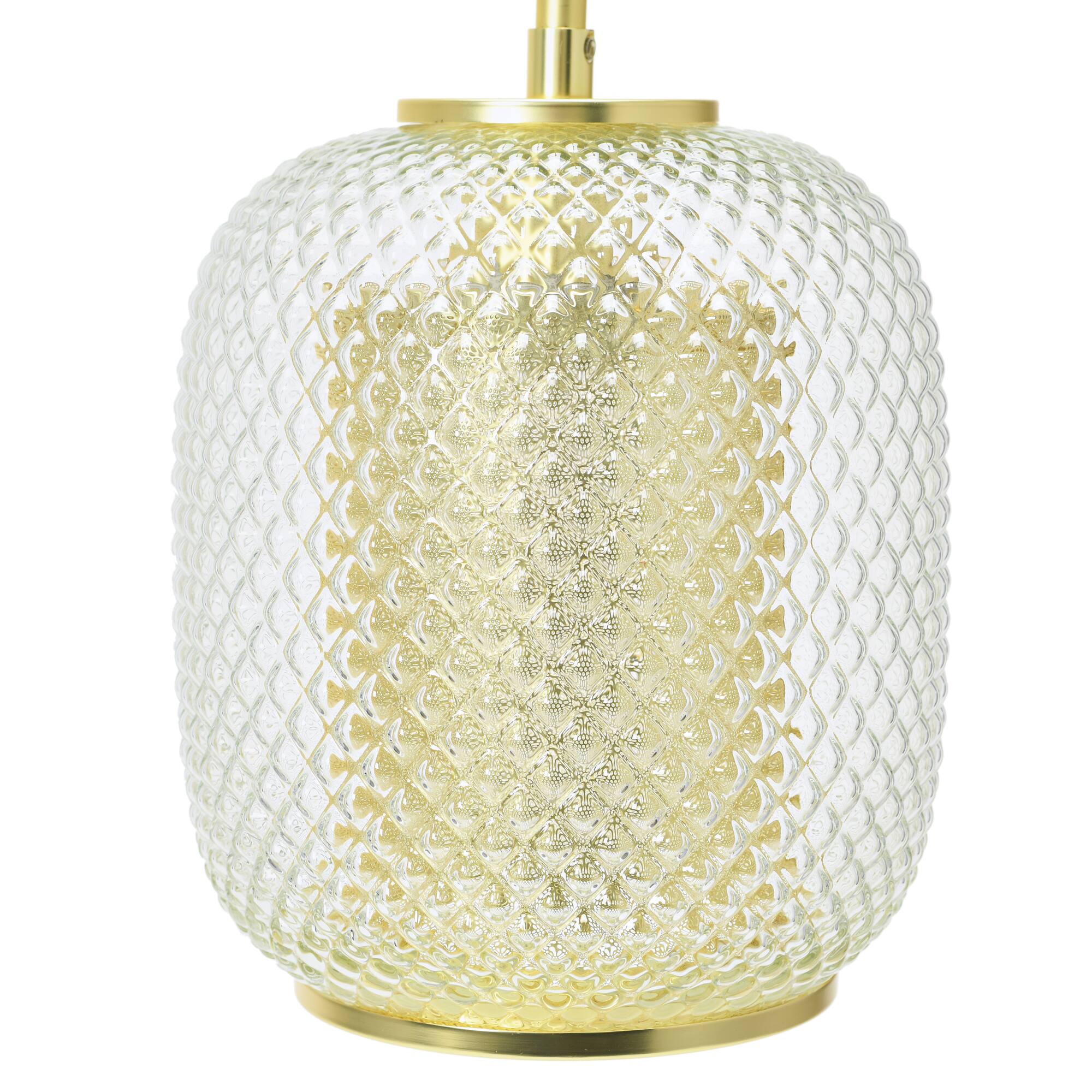 Hello Honey® Clear & Gold Embossed Glass Shade Pendant Lamp with Brass Accents